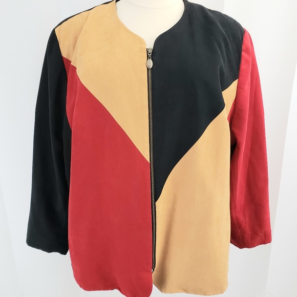 Maggie Barnes Jackets & Blazers - Maggie Barnes Faux Suede Jacket Size 4X Colorblock
